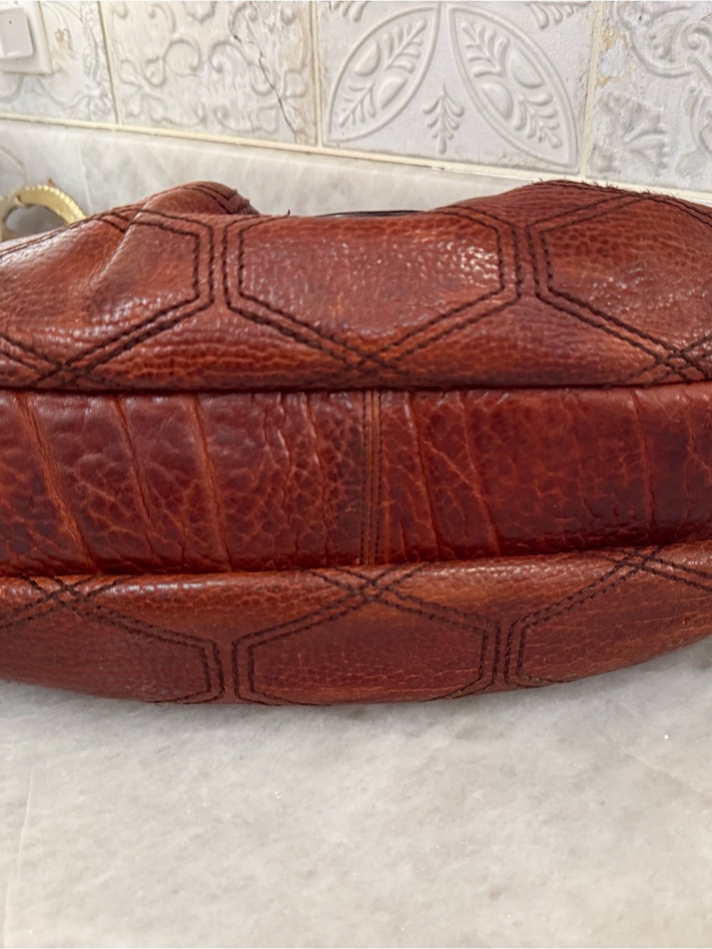 Pre-Loved Salvatore Ferragamo Stitched Celtico Calfskin Pebble Leather Satchel - Picture 2 of 11